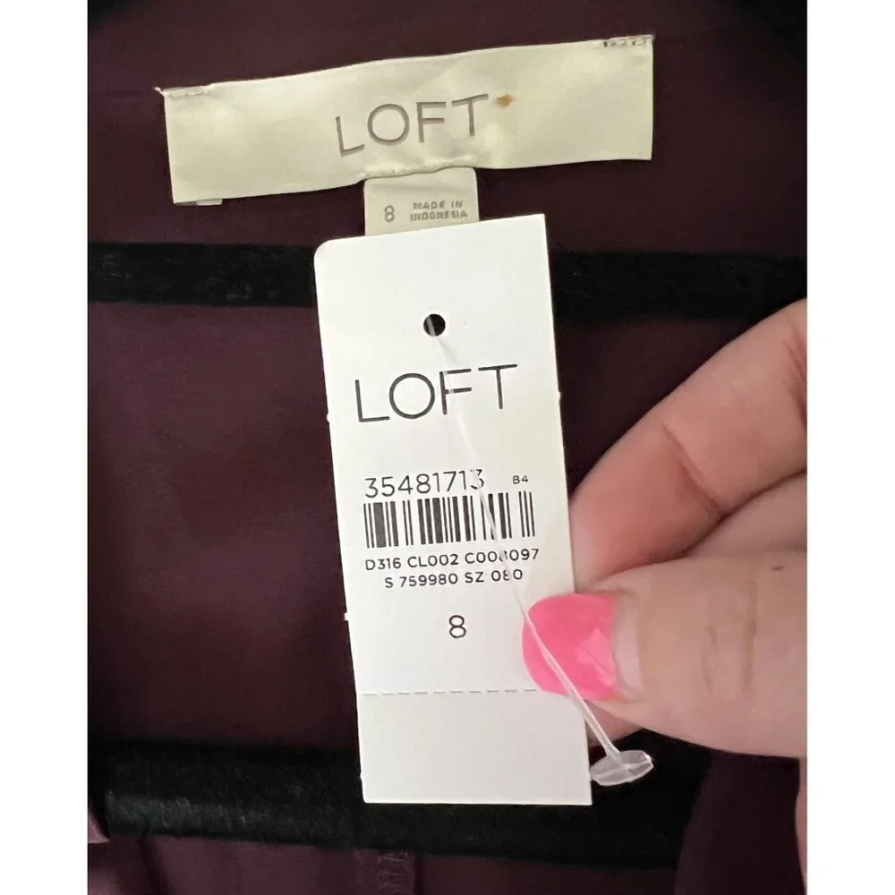 LOFT Womens Long Sleeve Shirt Dress 8 Burgundy Twist Front Detail Professional - Picture 4 of 6